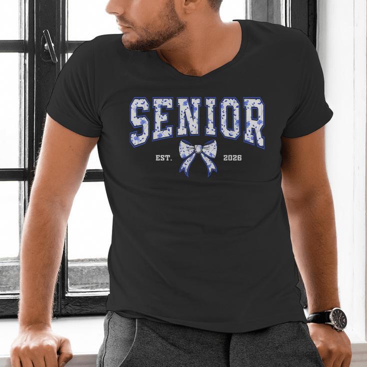 Blue Bow Coquette Floral Senior 2026 Graduation Class Men's V-Neck T-Shirt