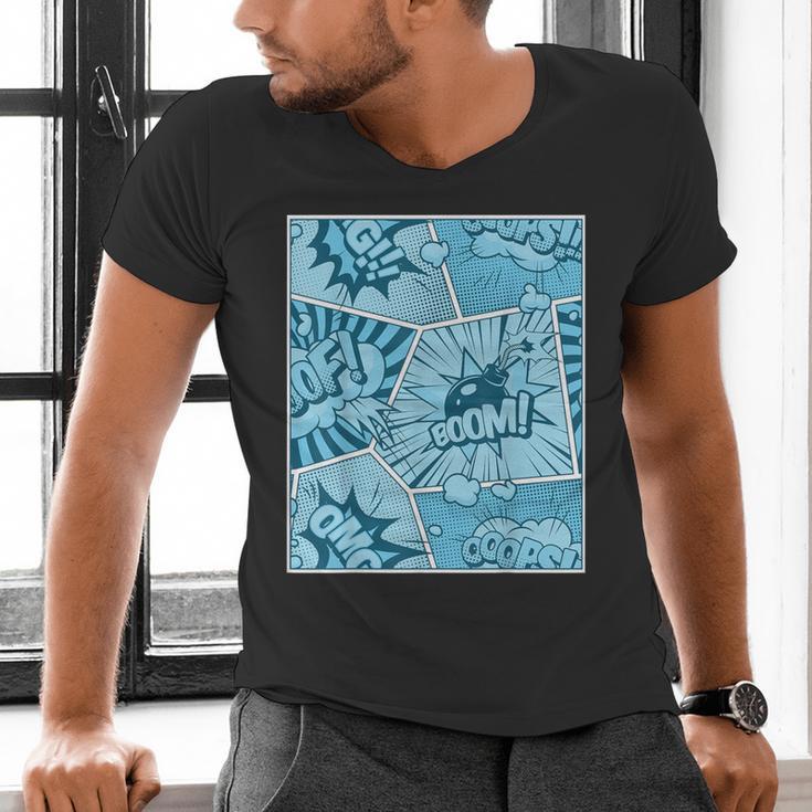 Blue Comic Book Blue Graphic Men's V-Neck T-Shirt