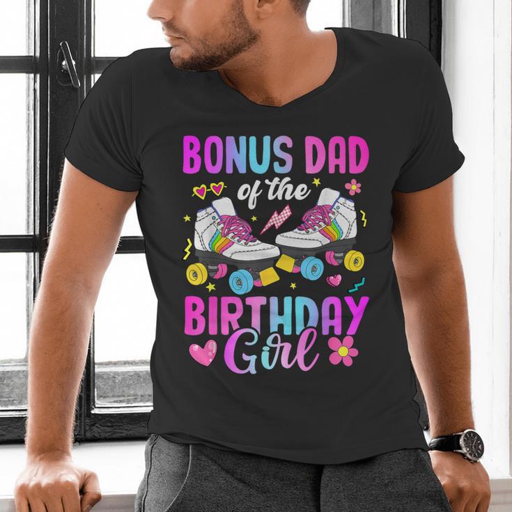 Bonus Dad Of The Birthday Girl Rolling Skate Bday Family Men's V-Neck T-Shirt