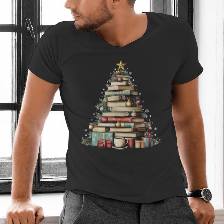 Book Christmas Tree Books Lovers Xmas Teacher Men Women Kids Men's V-Neck T-Shirt Book Christmas Tree Books Lovers Xmas Teacher Men Women Kids Men's V-Neck T-Shirt
