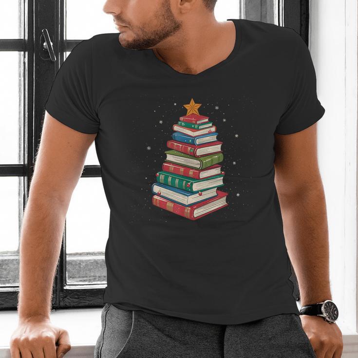 Book Christmas Tree Book Lover Teacher Librarian Men Women Men's V-Neck T-Shirt Book Christmas Tree Book Lover Teacher Librarian Men Women Men's V-Neck T-Shirt