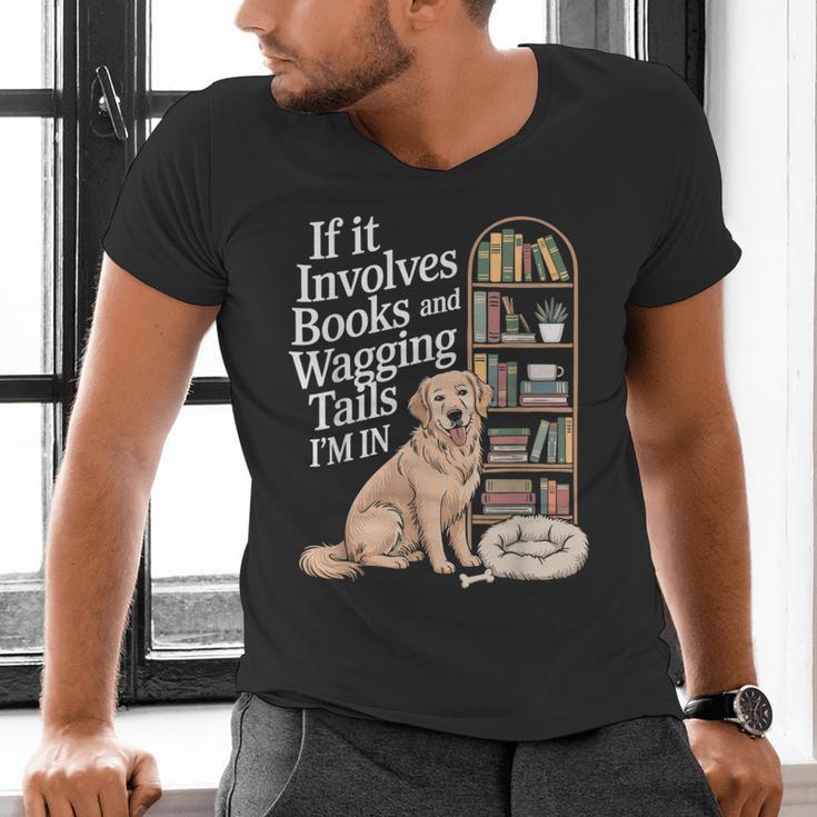 Book And Dog Lover Bookworm Reader Book Lover Men's V-Neck T-Shirt
