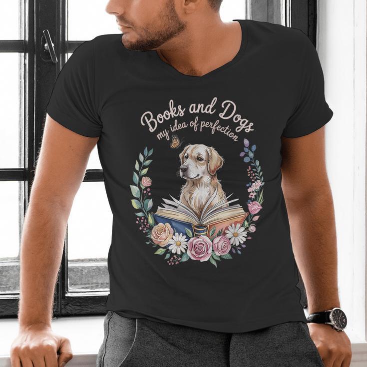 Book And Dog Lover Reading Humor Librarian Men's V-Neck T-Shirt