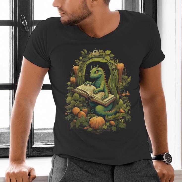 Book Dragon Reading Books Bookworm Fantasy Men's V-Neck T-Shirt Book Dragon Reading Books Bookworm Fantasy Men's V-Neck T-Shirt