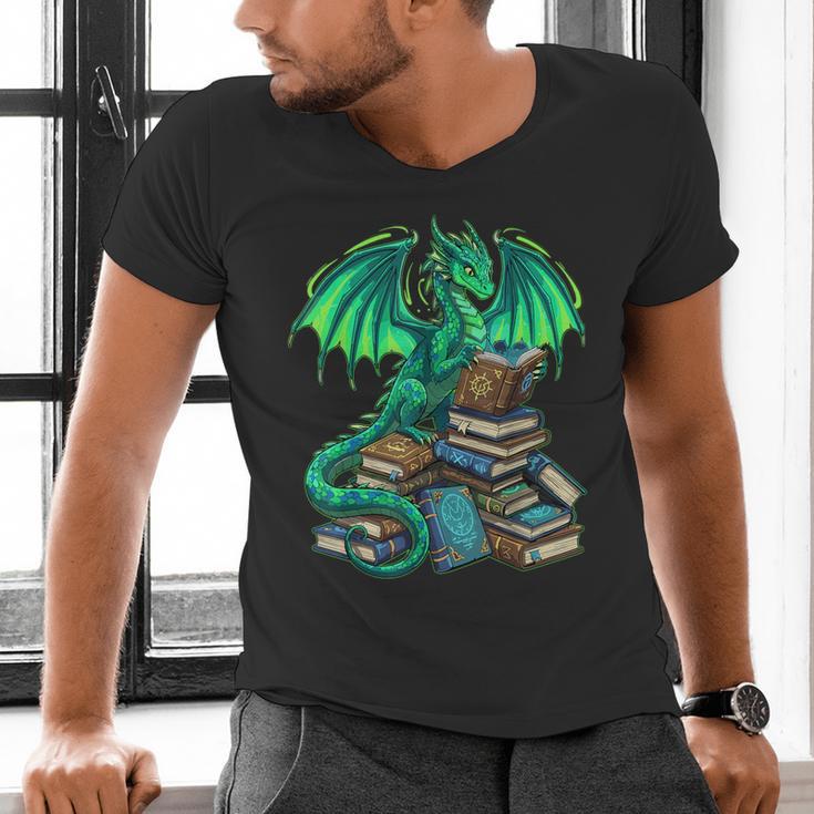 Book Dragon Reading Fantasy Men's V-Neck T-Shirt