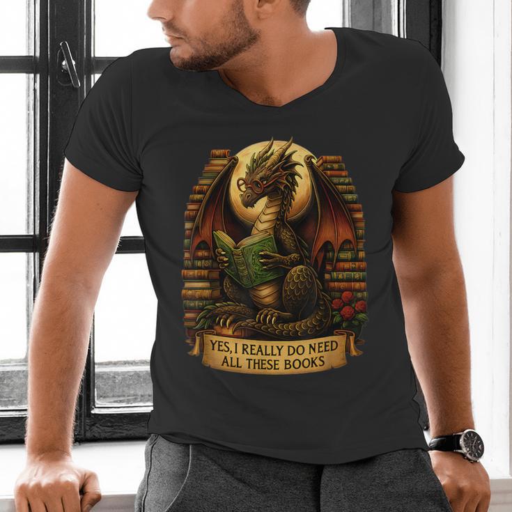 Book Dragon Yes I Really Do Need All These Books Men Women Men's V-Neck T-Shirt Book Dragon Yes I Really Do Need All These Books Men Women Men's V-Neck T-Shirt