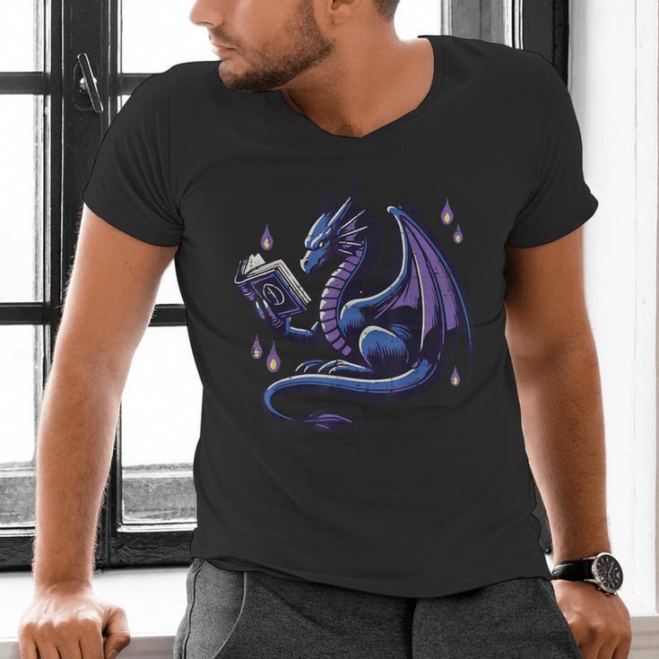 Book Lover Dragon Reading Cool Fantasy Women Girls Kids Men Men's V-Neck T-Shirt