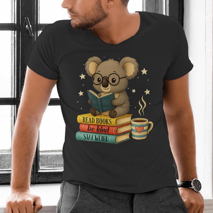 Book Lover Koala Reading Bookish Library Read Books Be Kind Men's V-Neck T-Shirt