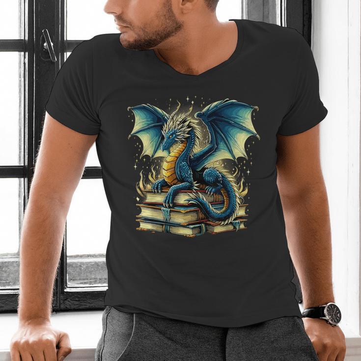 Book Lover Reading Fantasy Dragon Men's V-Neck T-Shirt Book Lover Reading Fantasy Dragon Men's V-Neck T-Shirt