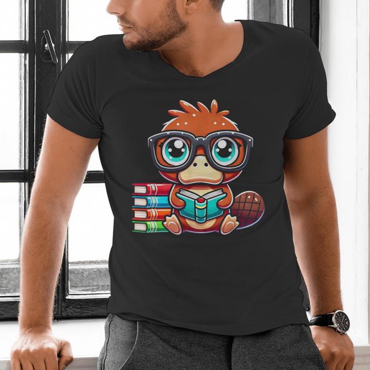 Book Lover Reading Platypus Men's V-Neck T-Shirt