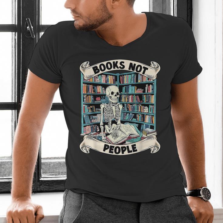 Book Lover Skeleton Reading Love Books Not People Men's V-Neck T-Shirt Book Lover Skeleton Reading Love Books Not People Men's V-Neck T-Shirt
