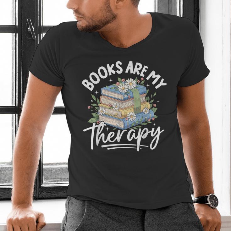 Book Are My Therapy Aesthetic Bookish Reading Men's V-Neck T-Shirt