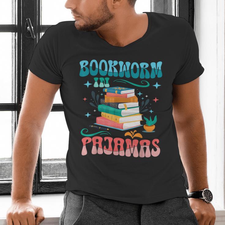 Book Reader Librarian Bookworm In Pajamas Book And Pajama Men's V-Neck T-Shirt Book Reader Librarian Bookworm In Pajamas Book And Pajama Men's V-Neck T-Shirt