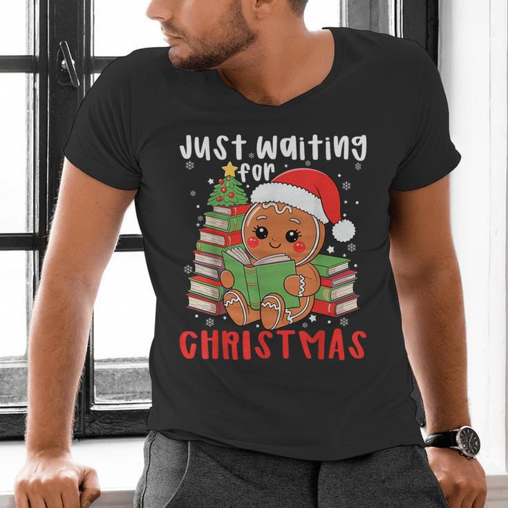 Book Reading Just Waiting For Christmas Gingerbread Men's V-Neck T-Shirt Book Reading Just Waiting For Christmas Gingerbread Men's V-Neck T-Shirt