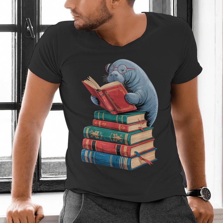 Book Reading Book Reader Manatees Sea Animal Sea Cow Manatee Men's V-Neck T-Shirt Book Reading Book Reader Manatees Sea Animal Sea Cow Manatee Men's V-Neck T-Shirt