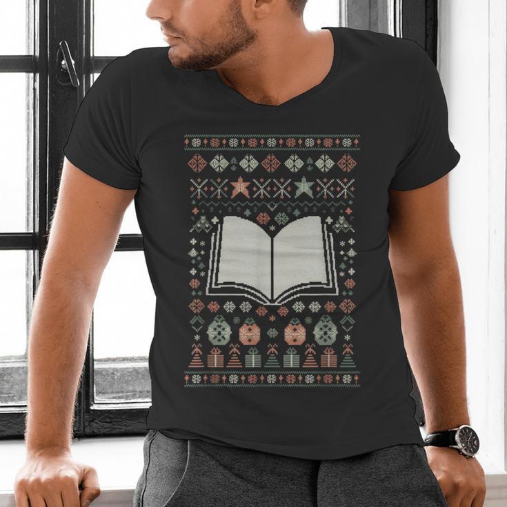Book Reading Ugly Christmas Men's V-Neck T-Shirt Book Reading Ugly Christmas Men's V-Neck T-Shirt