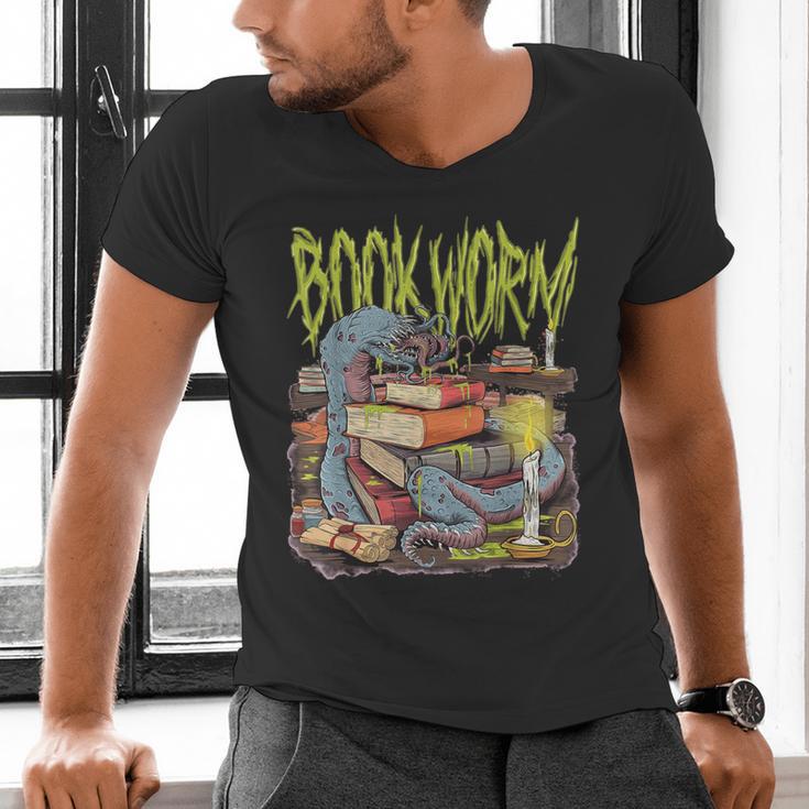 Graphic Book Worm Monster Horror Reading Book Lover Men's V-Neck T-Shirt