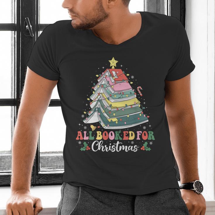 All Booked For Christmas Book Tree Lights Christmas Library Men's V-Neck T-Shirt