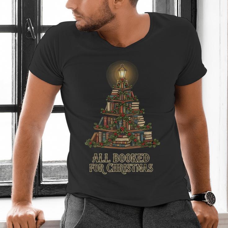 All Booked For Christmas Book Tree Book Lover Teacher Men's V-Neck T-Shirt All Booked For Christmas Book Tree Book Lover Teacher Men's V-Neck T-Shirt