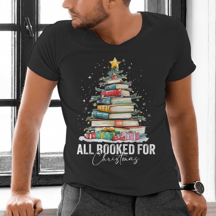 All Booked For Christmas Coquette Books Teacher Xmas Tree Men's V-Neck T-Shirt