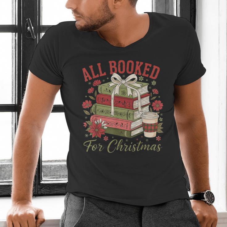 All Booked For Christmas Coquette Xmas Book Club Book Lovers Men's V-Neck T-Shirt