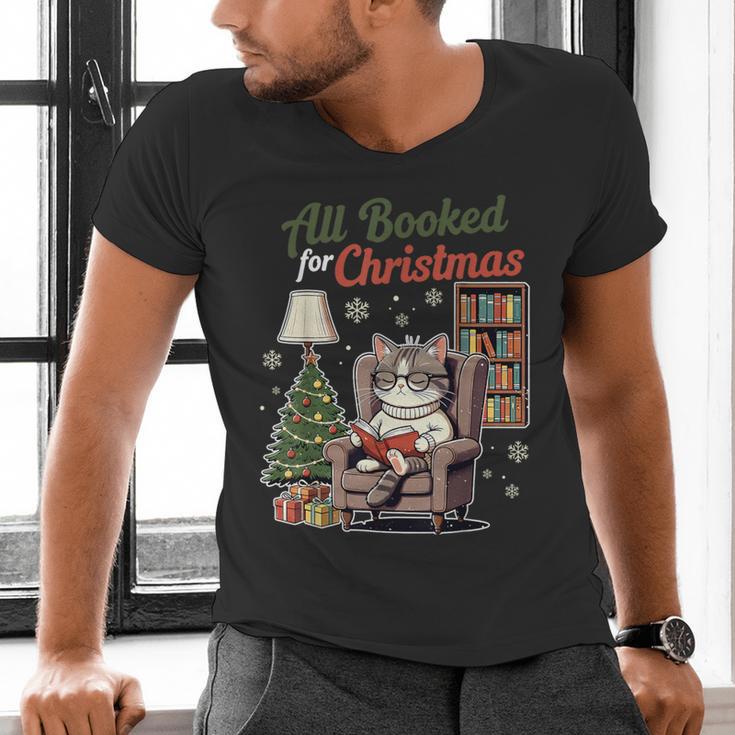 All Booked For Christmas Cute Bookish Cat Lover Men's V-Neck T-Shirt All Booked For Christmas Cute Bookish Cat Lover Men's V-Neck T-Shirt
