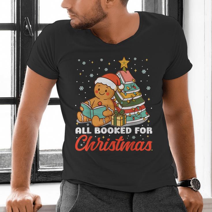 All Booked For Christmas Gingerbread Christmas Tree Book Kid Men's V-Neck T-Shirt