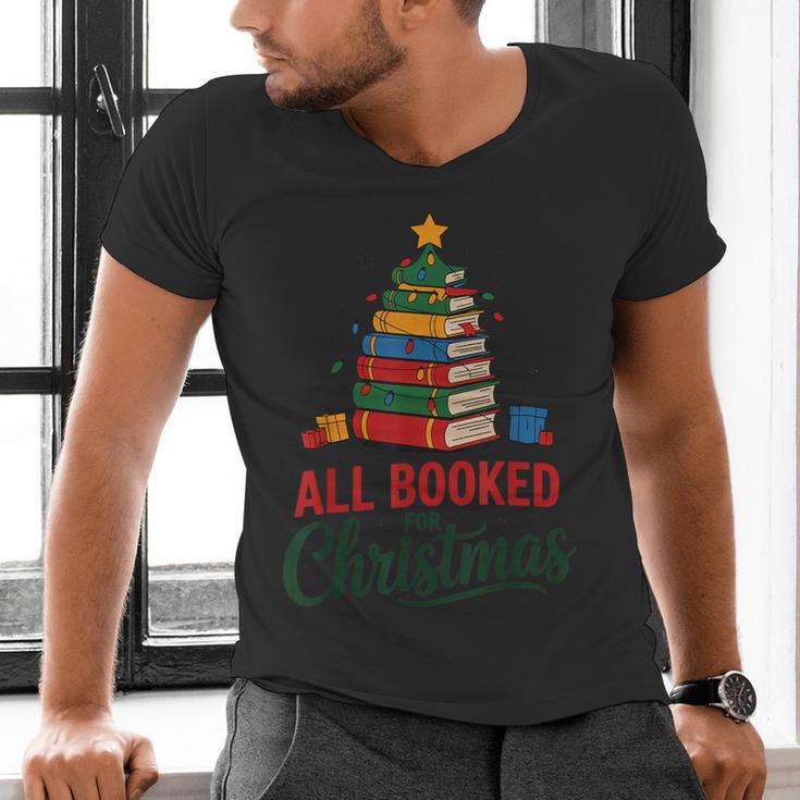 All Booked For Christmas Librarian Reader Xmas Pajama Men's V-Neck T-Shirt