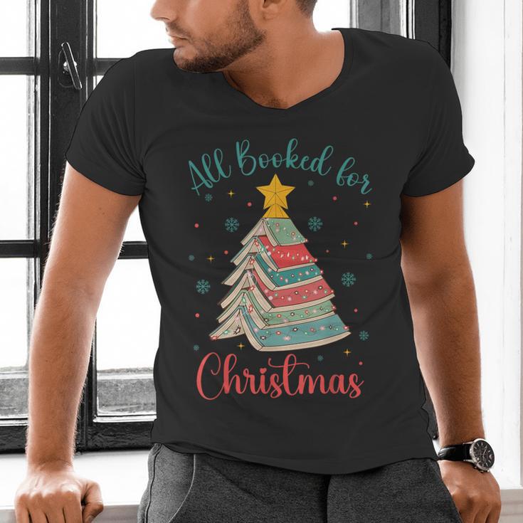 All Booked For Christmas Tree Book Bookish Christmas Men's V-Neck T-Shirt