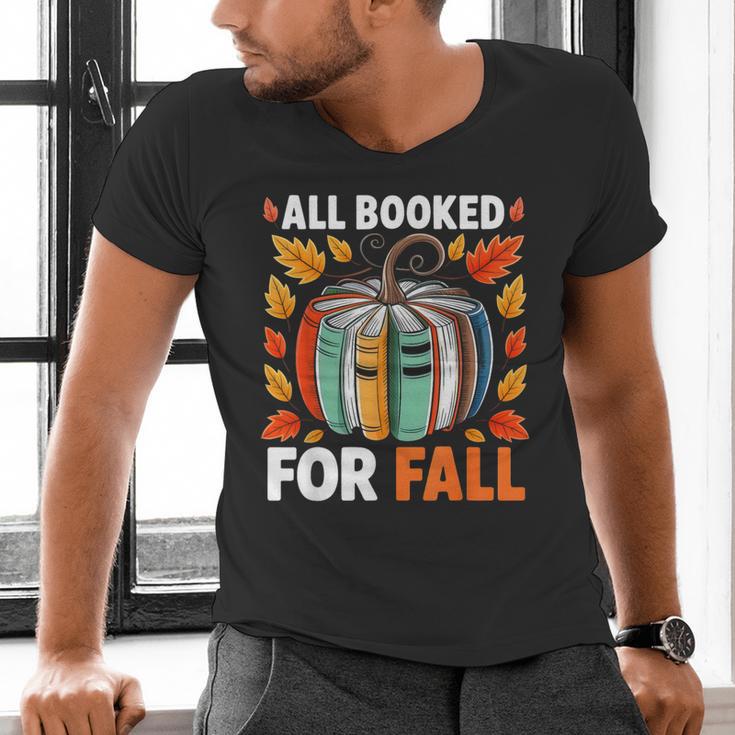 All Booked For Fall Book Pumpkin Autumn Thanksgiving Teacher Men's V-Neck T-Shirt