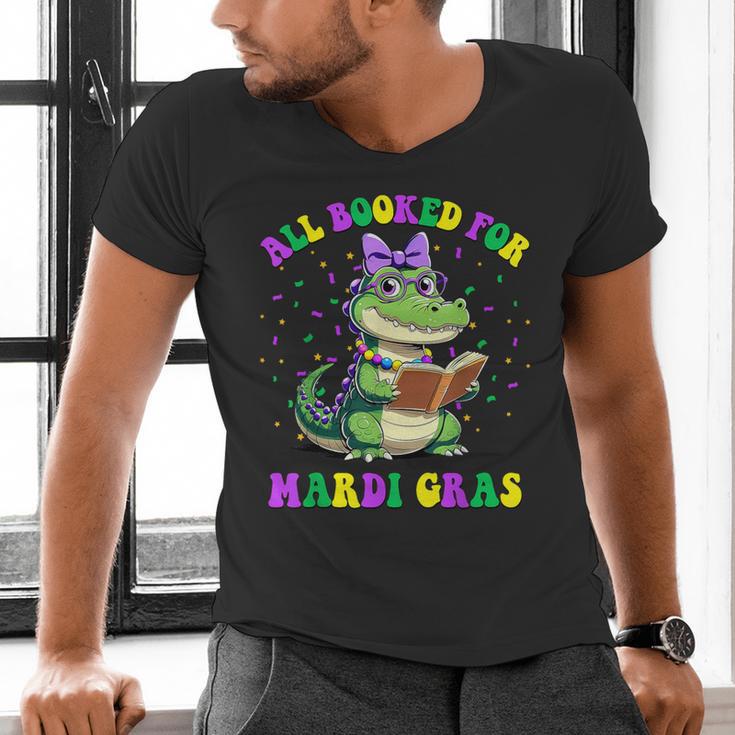 All Booked For Mardi Gras Crocodile Reading Book Teacher Men's V-Neck T-Shirt