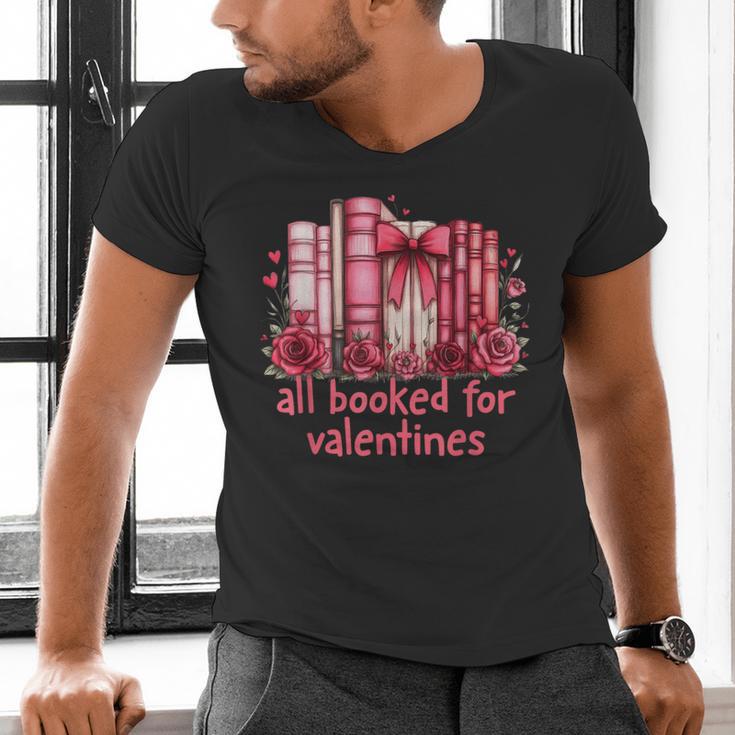 All Booked For Valentines Coquette Bow Book Lover Bookworm Men's V-Neck T-Shirt All Booked For Valentines Coquette Bow Book Lover Bookworm Men's V-Neck T-Shirt