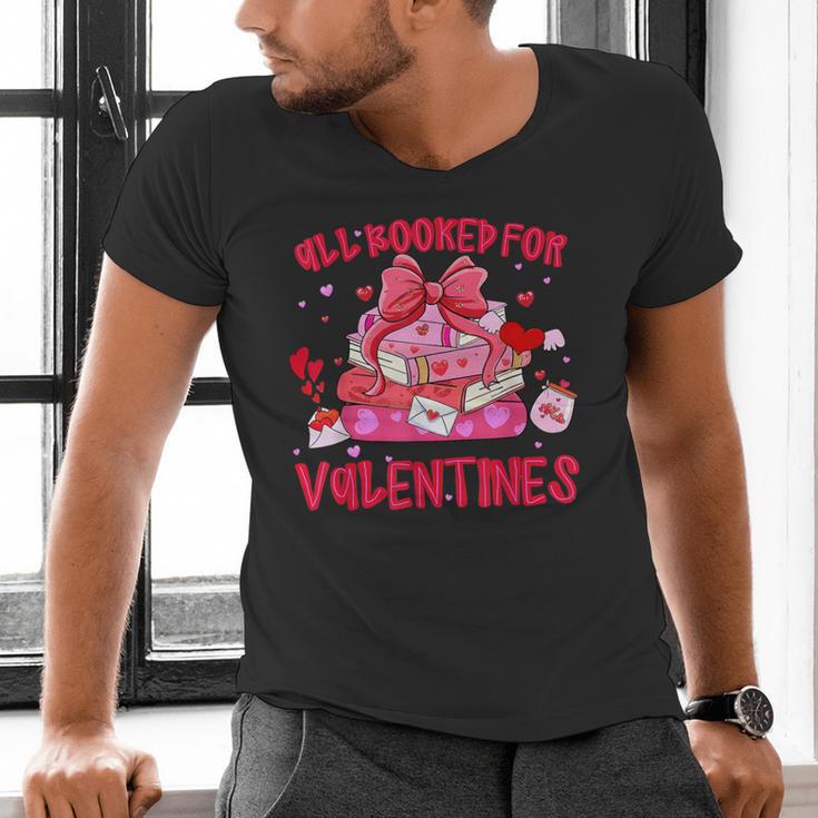 All Booked For Valentines Coquette Bow Book Valentine Day Men's V-Neck T-Shirt