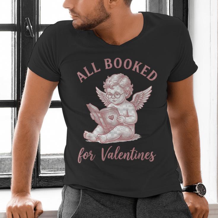 All Booked For Valentines Cute Cherub Vintage Book Lover Men's V-Neck T-Shirt