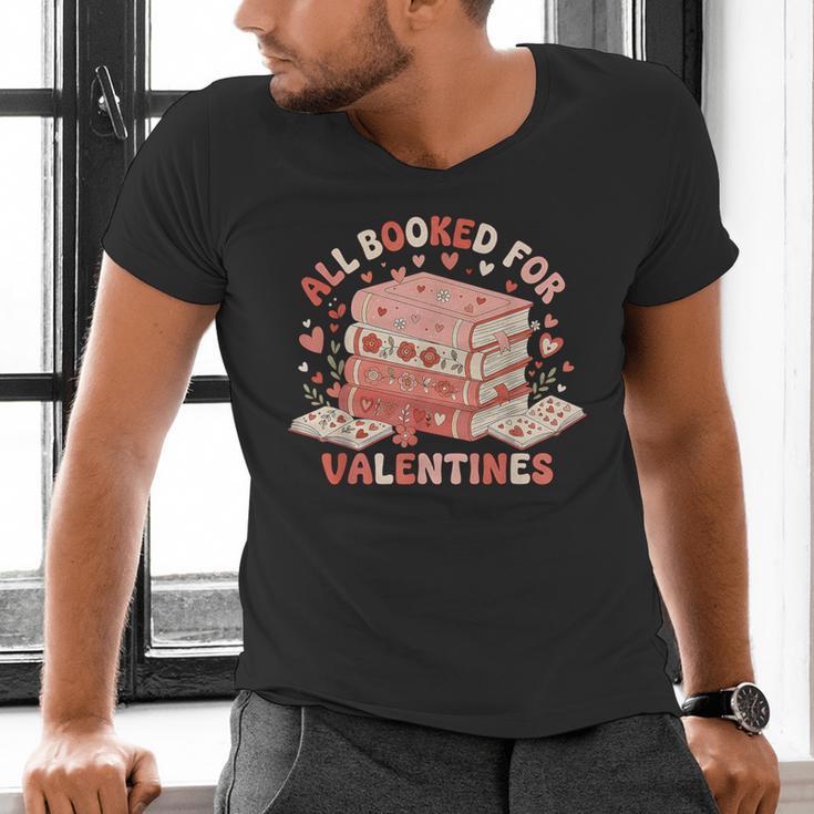 All Booked For Valentine’s Day Readers Teachers Bookworms Men's V-Neck T-Shirt