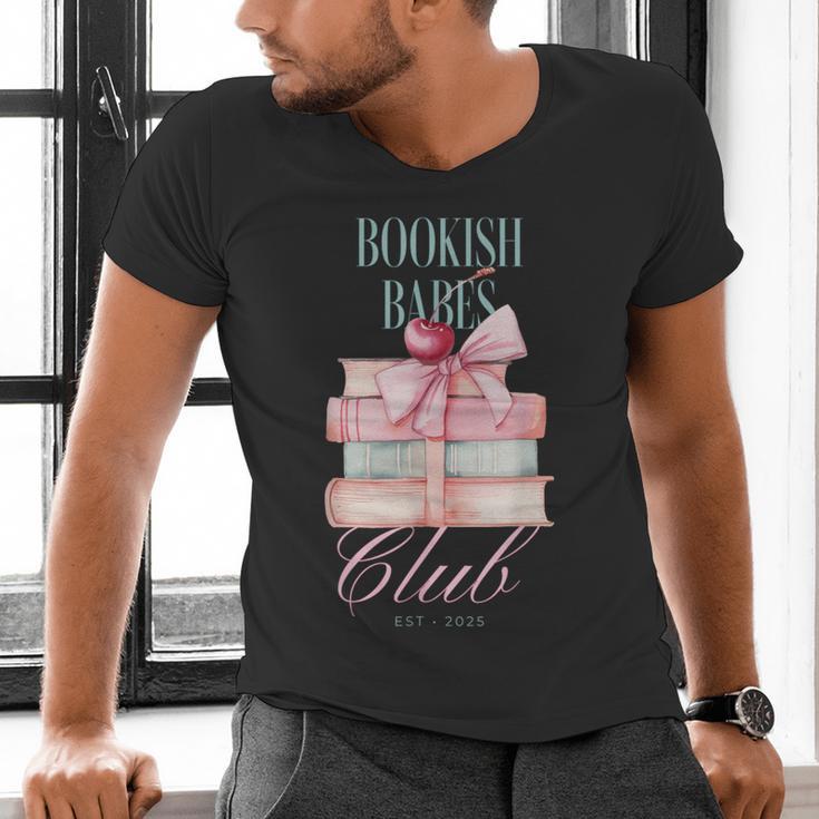 Bookish Babes Club Cute Pink Book Stack With Bow Men's V-Neck T-Shirt Bookish Babes Club Cute Pink Book Stack With Bow Men's V-Neck T-Shirt