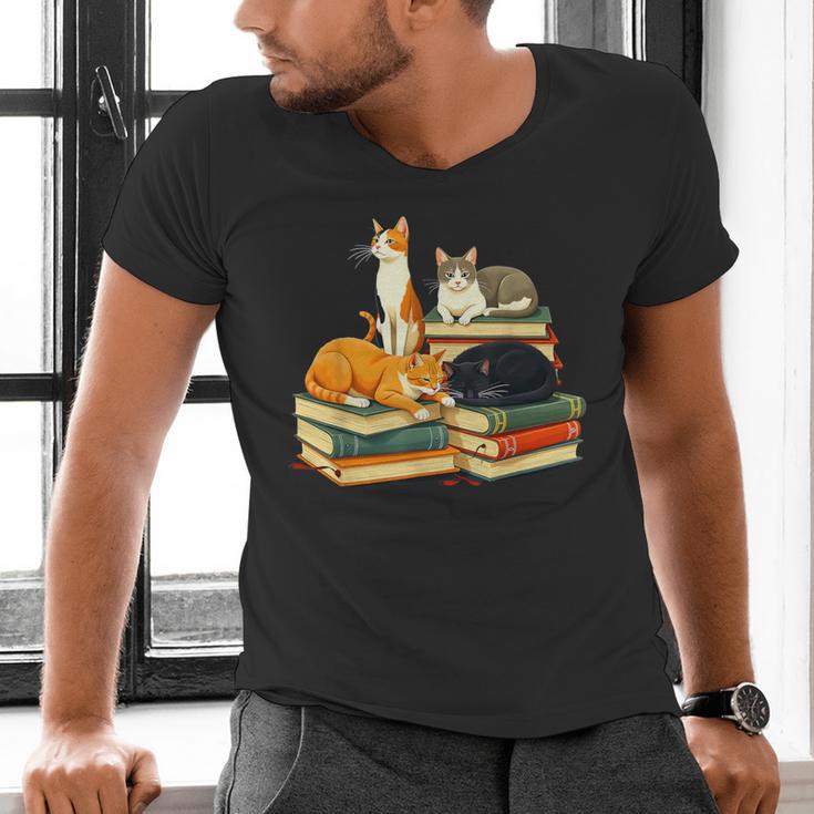 Bookish Cat Lover Cute Reading Squad Books & Kittens Love Men's V-Neck T-Shirt Bookish Cat Lover Cute Reading Squad Books & Kittens Love Men's V-Neck T-Shirt