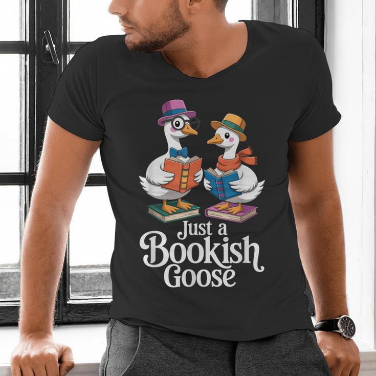 Bookish Goose Cute Geese With Hats Reading Books Men's V-Neck T-Shirt Bookish Goose Cute Geese With Hats Reading Books Men's V-Neck T-Shirt
