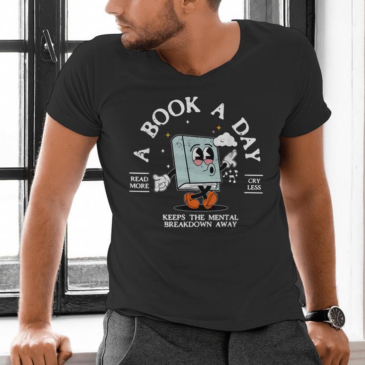 Bookish Mental Health Book A Day Retro Read More Book Men's V-Neck T-Shirt Bookish Mental Health Book A Day Retro Read More Book Men's V-Neck T-Shirt