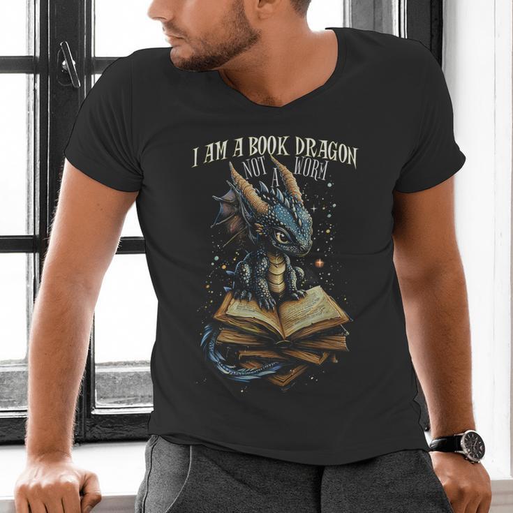 Bookish Quote I Am a Book Dragon Not a Worm Reading Book Men's V-Neck T-Shirt