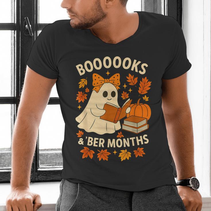 Books And BER Months Fall Librarian Reading Halloween Men's V-Neck T-Shirt