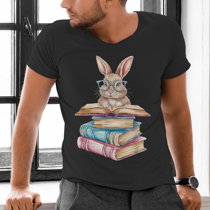 Books Bookworm Reader Book Cute Reading Bunny With Glasses Men's V-Neck T-Shirt Books Bookworm Reader Book Cute Reading Bunny With Glasses Men's V-Neck T-Shirt