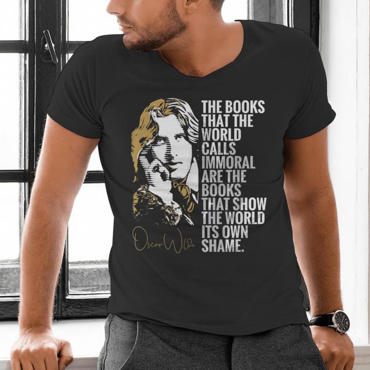 Books Called Immoral World's Shame Dorian Gray Oscar Wilde Men's V-Neck T-Shirt Books Called Immoral World's Shame Dorian Gray Oscar Wilde Men's V-Neck T-Shirt