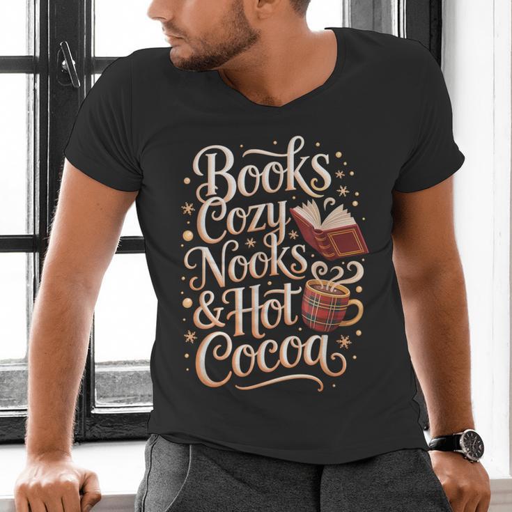 Books Cozy Nooks Hot Cocoa Winter Reading Warmth Comfort Men's V-Neck T-Shirt