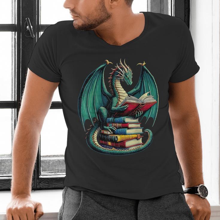 Books Dragon Reading Book Lover Men's V-Neck T-Shirt