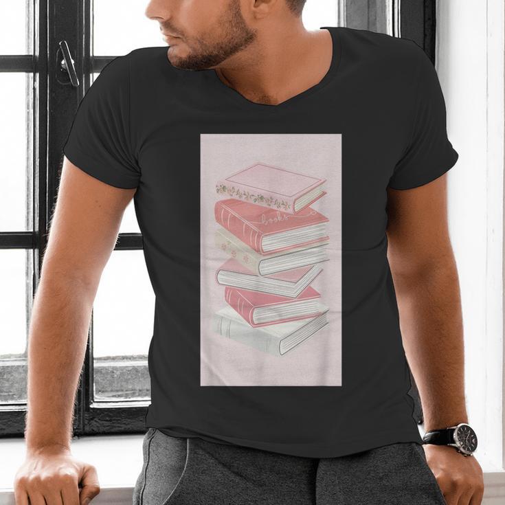 Books Flowers Art Flower Stack Pastel Feminine Men's V-Neck T-Shirt