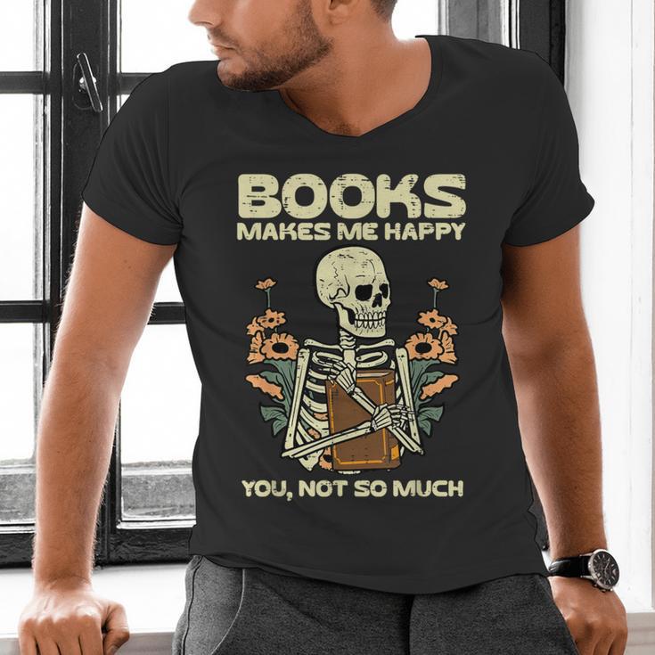 Books Make Me Happy Skeleton Read Reading Librarian Book Men's V-Neck T-Shirt