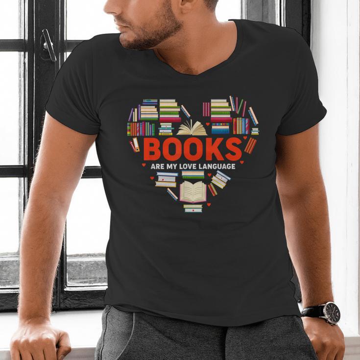 Books Heart Valentines Day Books Are My Love Language Men's V-Neck T-Shirt