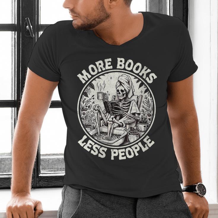 More Books Less People Introvert Skeleton Reading Men's V-Neck T-Shirt More Books Less People Introvert Skeleton Reading Men's V-Neck T-Shirt
