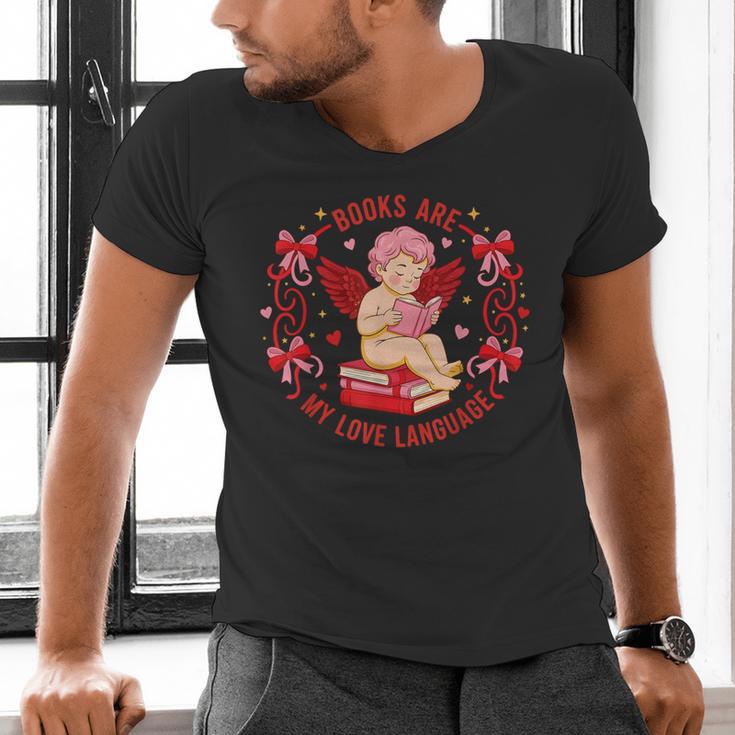 Books Are My Love Language Cupid Reading Book Valentines Day Men's V-Neck T-Shirt